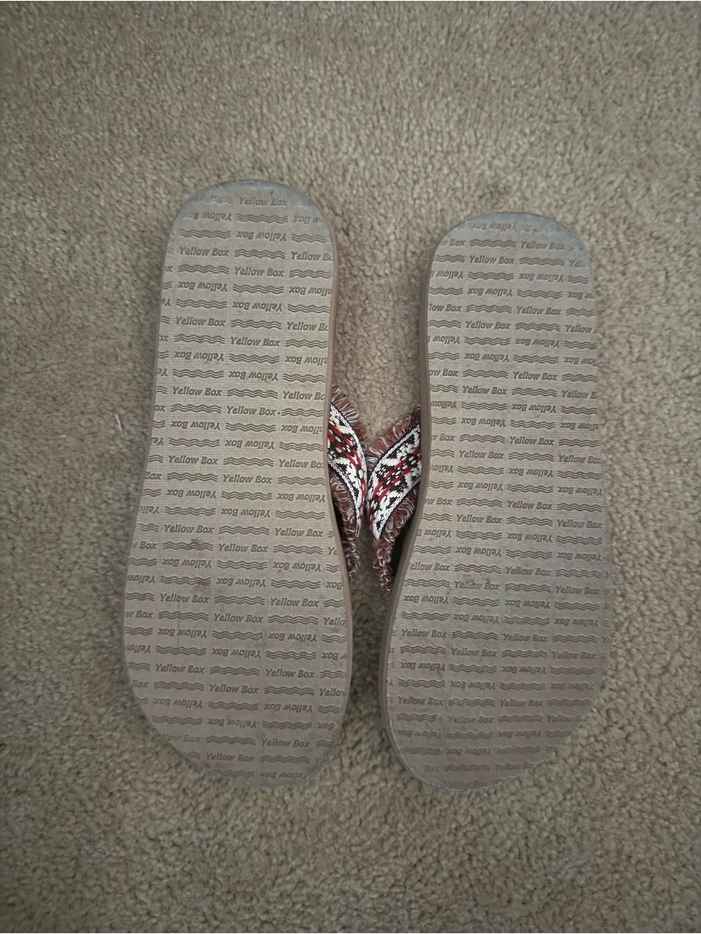 Yellow Box Brown Fringe Strap Flip Flops with Patterned Accents - Picture 2 of 2